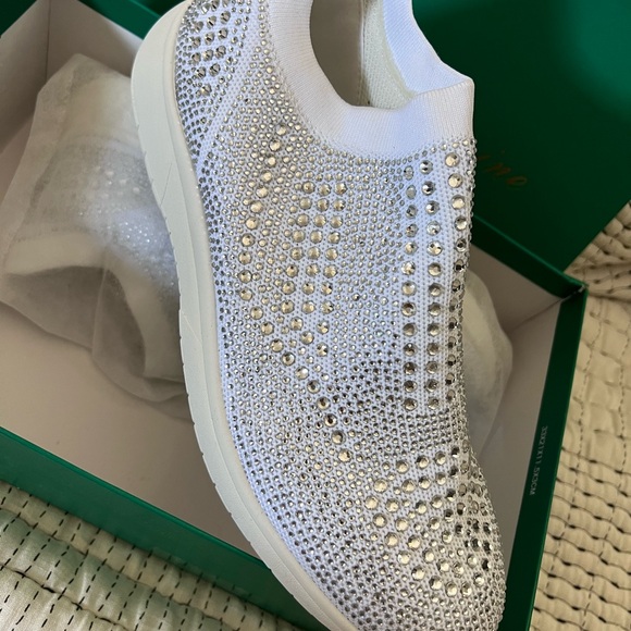 Lauren Lorraine Shoes - Lauren Lorraine Elegant White Rhinestone Slip-On Sneakers